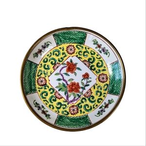 Vintage Japanese Porcelain Enamelware Bowl Brass Encased Chinoiserie